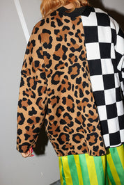 Split Decision Checkered & Leopard Oversized Boxy Cardigan **RESTOCKED**