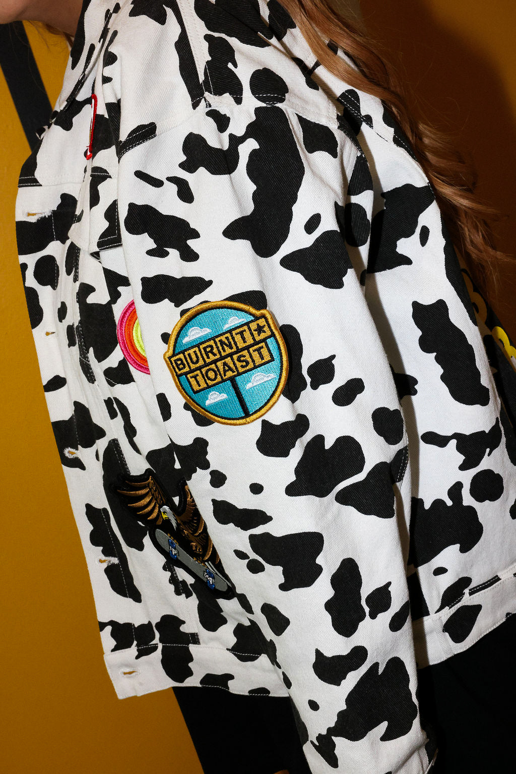 **PRE-ORDER: ships by 11/17** Burnt Toast Mayhem Patch Cow Denim Jacket