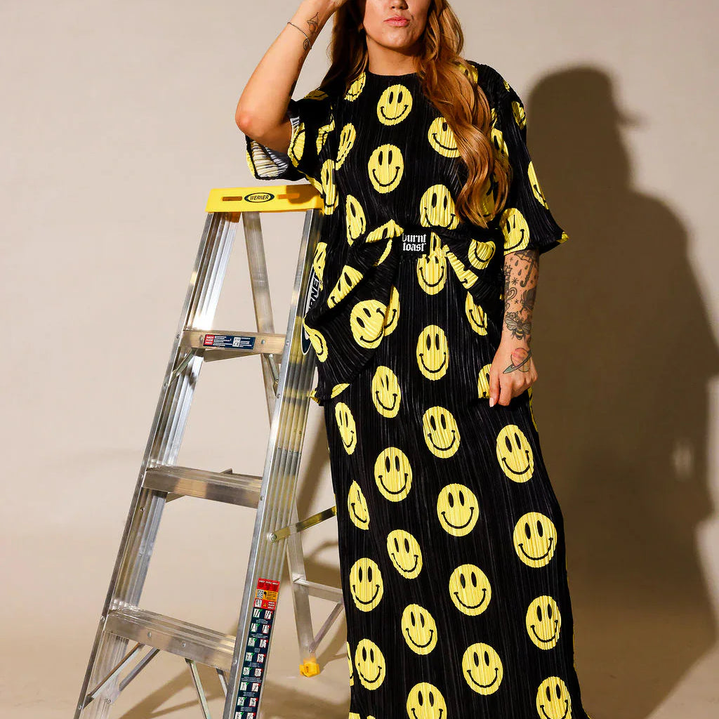 Burnt Toast plisse set that includes pants, shorts, and tops with long sleeves and short sleeves, with original in-house designs