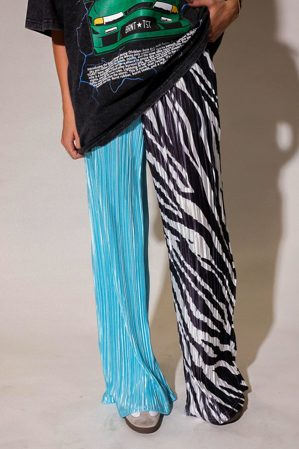 Zebra Split Plissé Pants