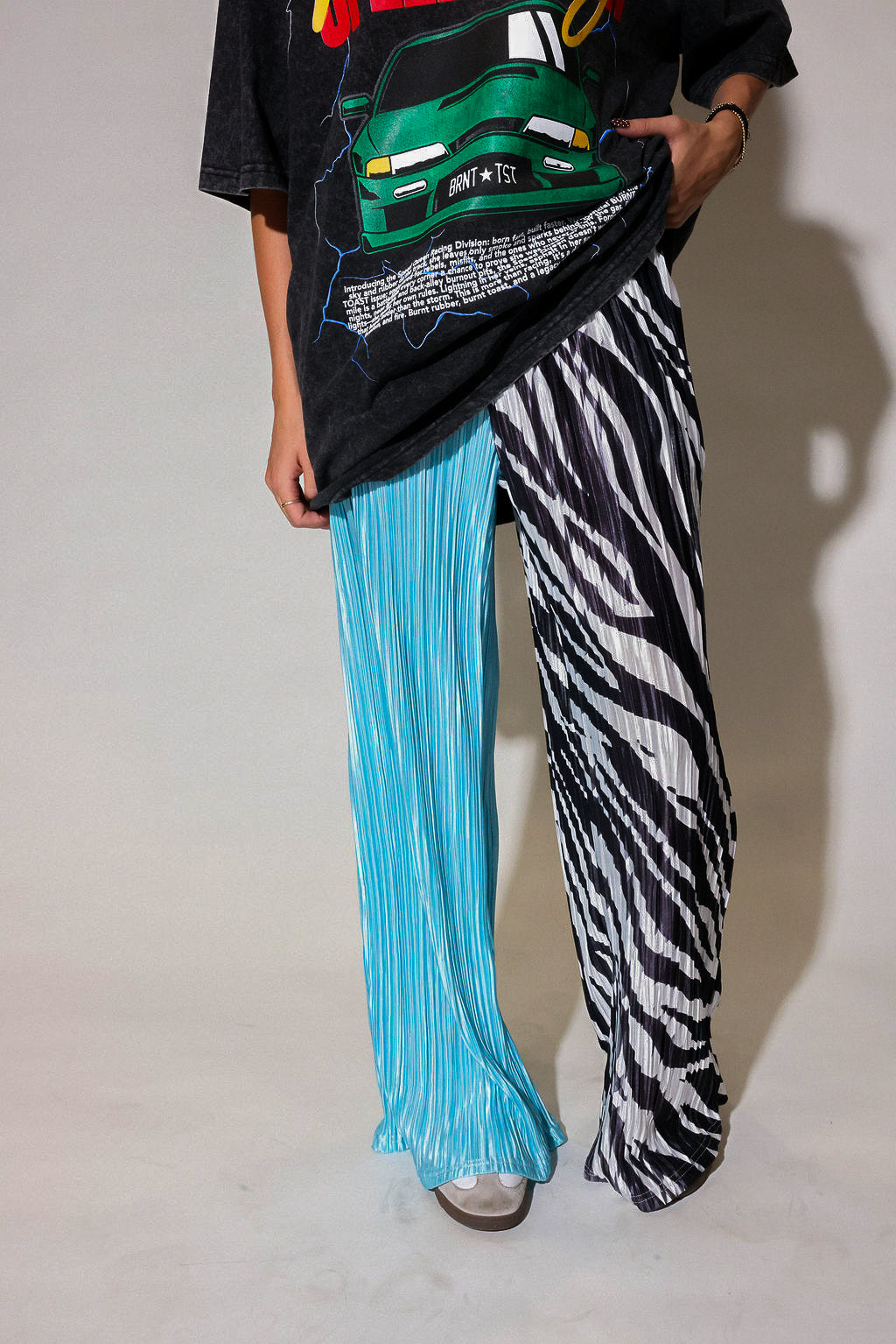 Zebra Split Plissé Pants