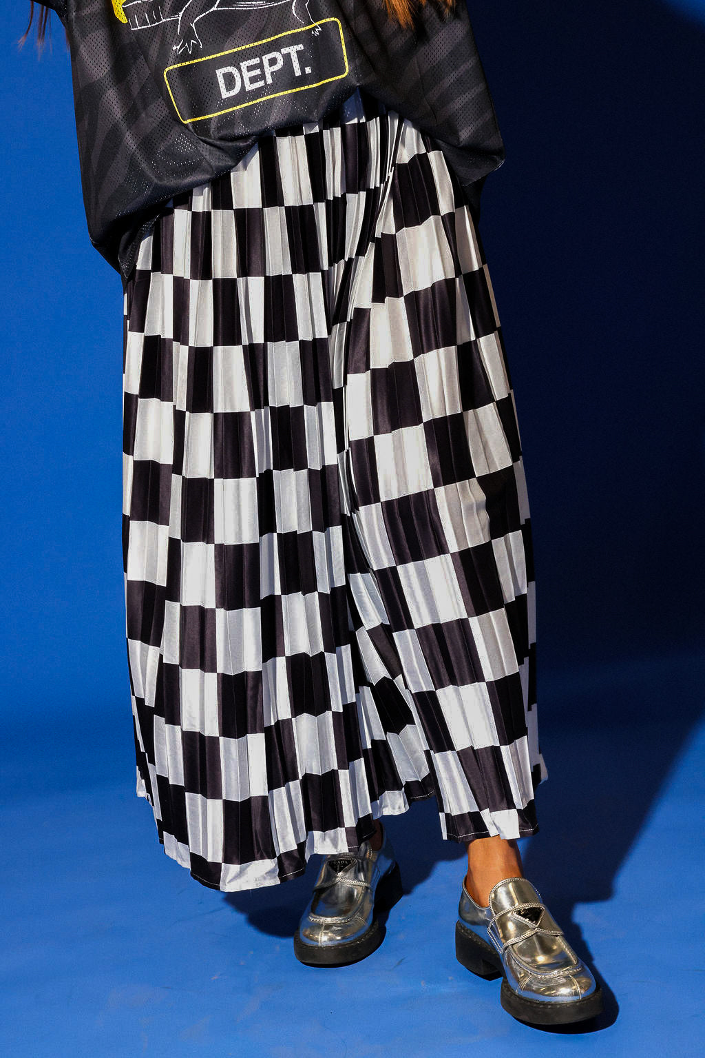 Victory Lap Checkered Maxi Pleated Skirt