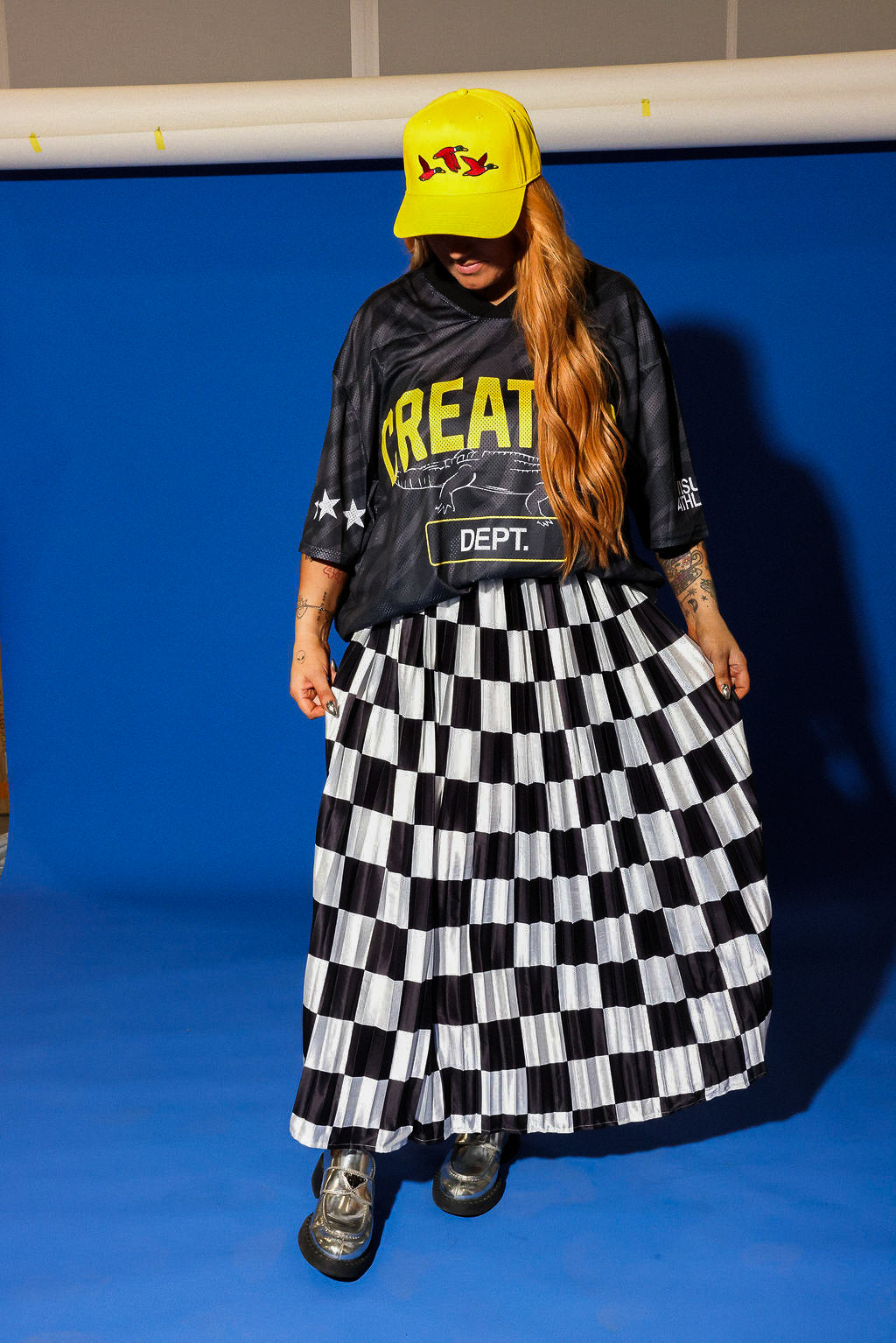 Victory Lap Checkered Maxi Pleated Skirt