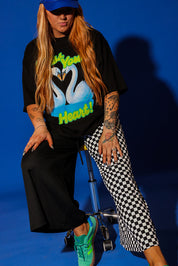 Black + White Half & Half Cropped Pants