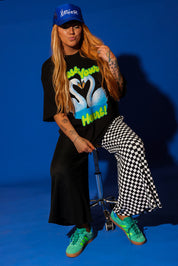 Black + White Half & Half Cropped Pants