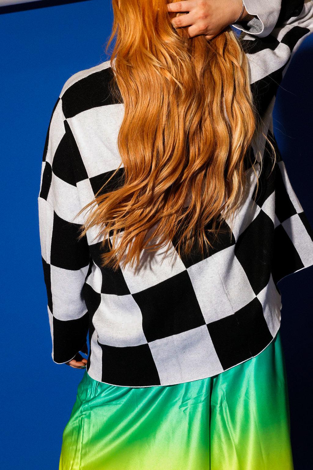 Checkmate Black and White Checkered Oversized Cardigan