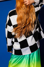 Checkmate Black and White Checkered Oversized Cardigan