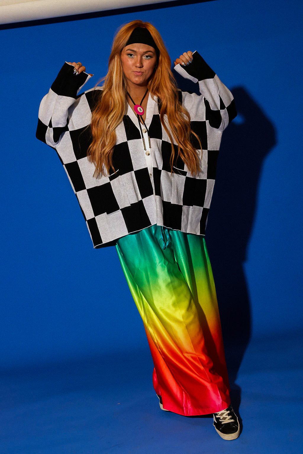 Checkmate Black and White Checkered Oversized Cardigan