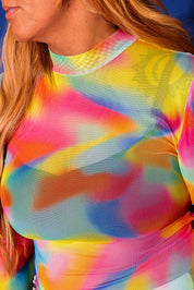 Technicolor Blur Mesh Top