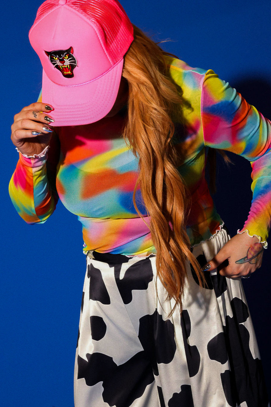 Technicolor Blur Mesh Top