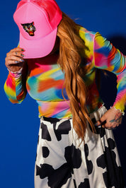Technicolor Blur Mesh Top