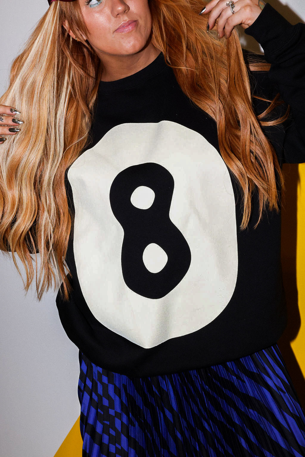 8 Ball No Hard Feelings Black Crew Neck (Front + Back)