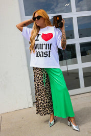 House Cat Chaos Leopard & Green Half & Half Pants