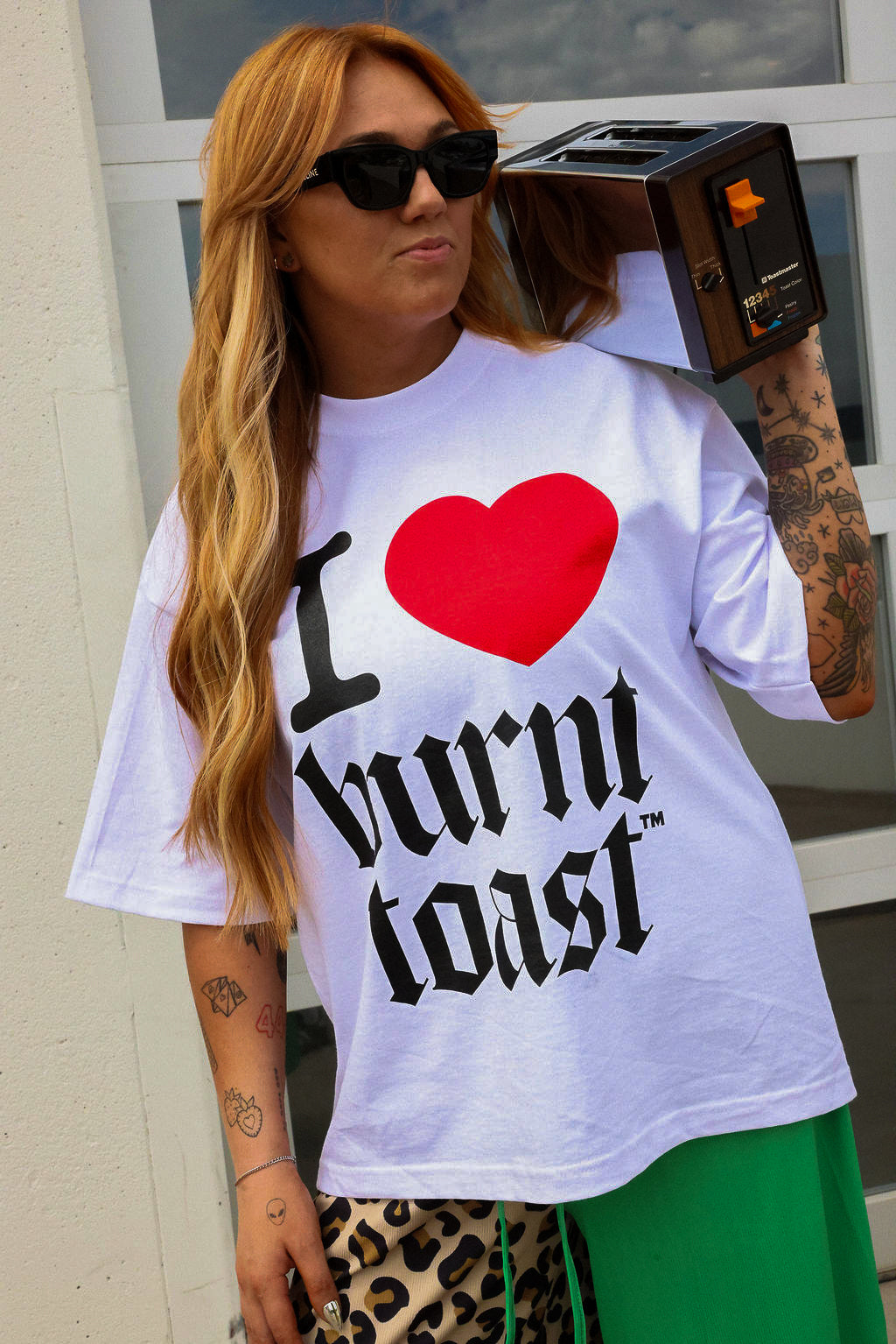 I <3 Burnt Toast White Graphic Tee (Front + Back)
