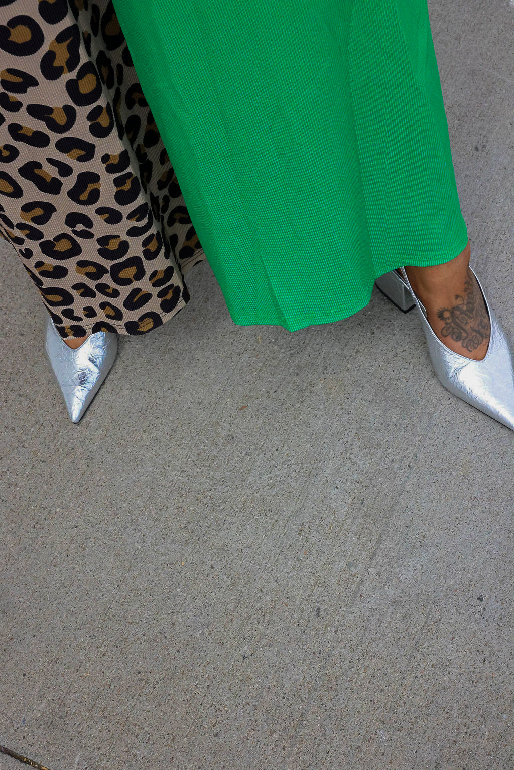House Cat Chaos Leopard & Green Half & Half Pants