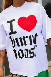 I <3 Burnt Toast White Graphic Tee (Front + Back)