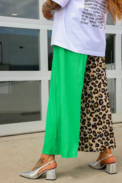 House Cat Chaos Leopard & Green Half & Half Pants
