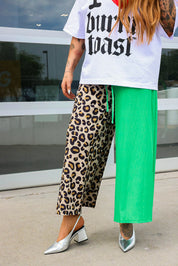 House Cat Chaos Leopard & Green Half & Half Pants