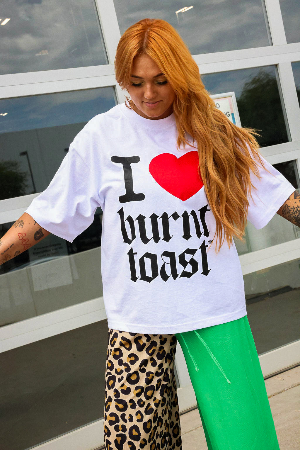 I <3 Burnt Toast White Graphic Tee (Front + Back)