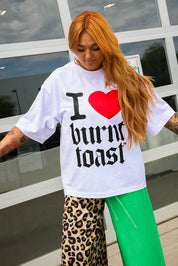 I <3 Burnt Toast White Graphic Tee (Front + Back)