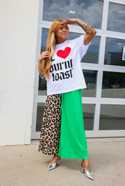 House Cat Chaos Leopard & Green Half & Half Pants