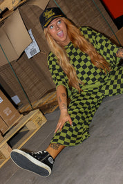 Radioactive Dream Green & Black Checkered Ribbed Set