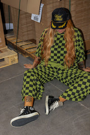 Radioactive Dream Green & Black Checkered Ribbed Set