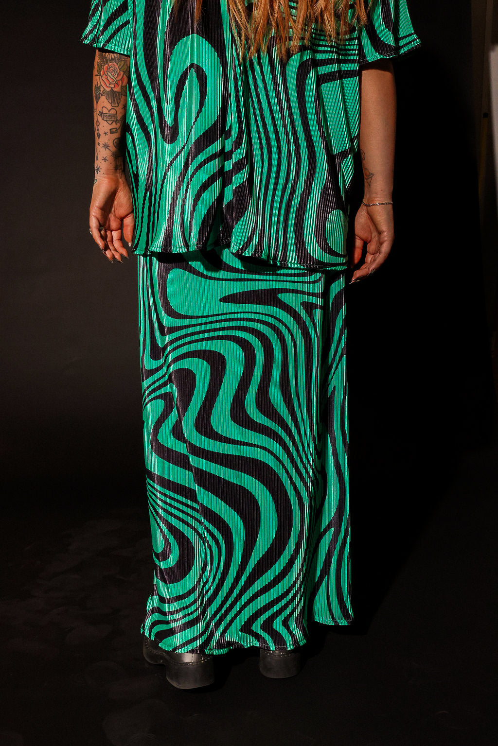 Neptune Swirl Plissé Maxi Skirt Set