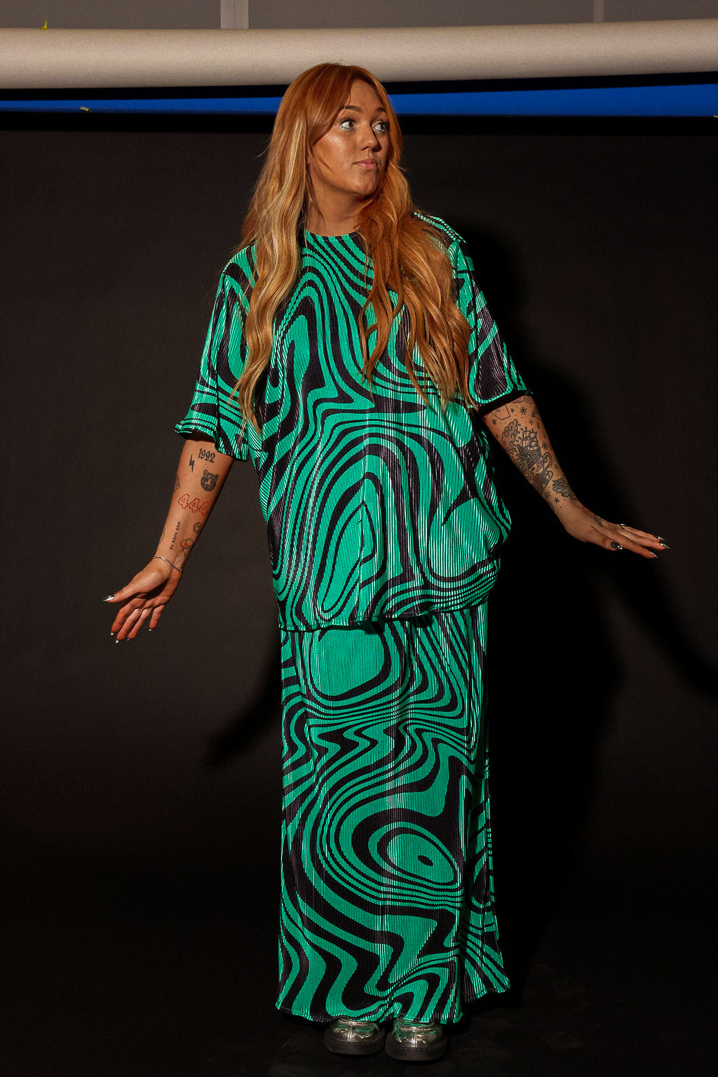 Neptune Swirl Plissé Maxi Skirt Set