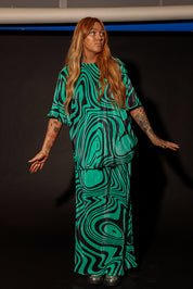 Neptune Swirl Plissé Maxi Skirt Set