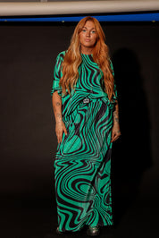 Neptune Swirl Plissé Maxi Skirt Set