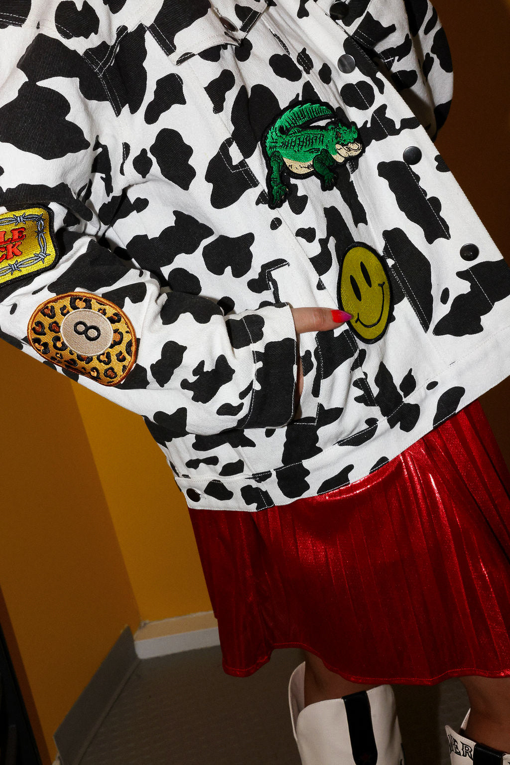 **PRE-ORDER: ships by 11/17** Burnt Toast Mayhem Patch Cow Denim Jacket