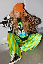 High Voltage Green Stripe Straight-Leg Pants