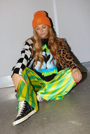 High Voltage Green Stripe Straight-Leg Pants