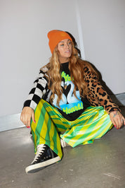 High Voltage Green Stripe Straight-Leg Pants