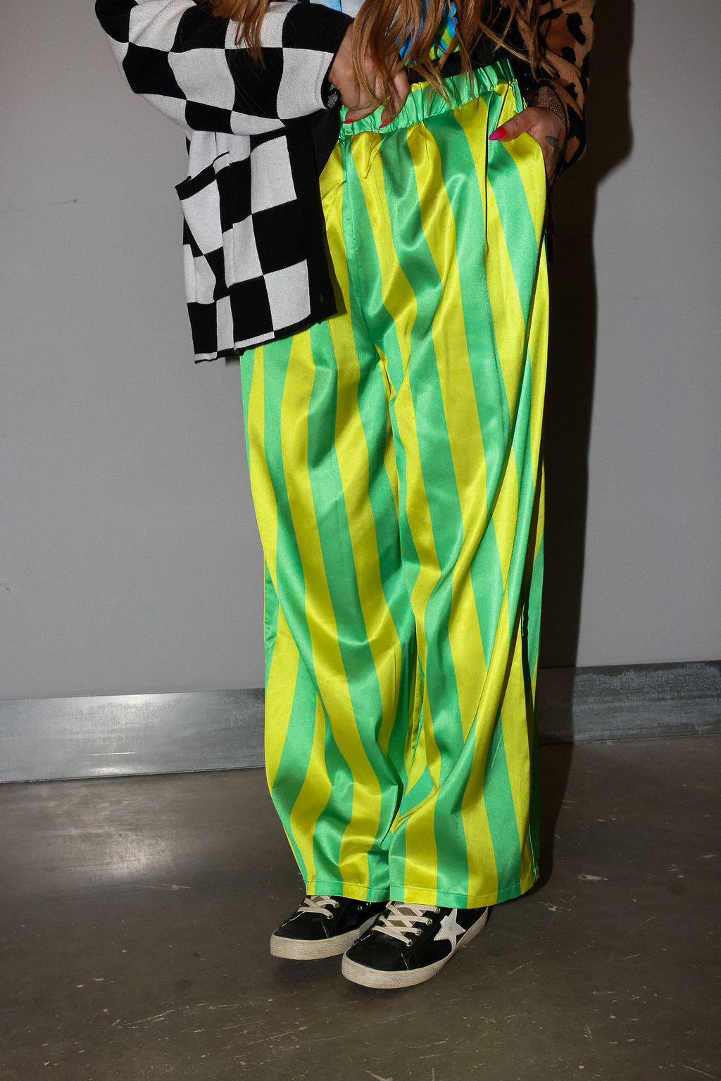 High Voltage Green Stripe Straight-Leg Pants
