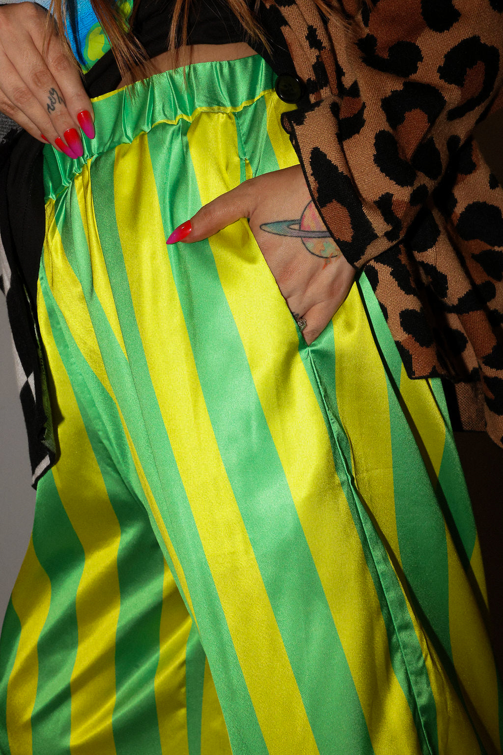 High Voltage Green Stripe Straight-Leg Pants