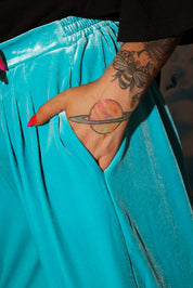 Cold Burn Blue Velvety Wide Leg Trousers