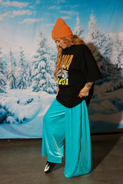 Cold Burn Blue Velvety Wide Leg Trousers