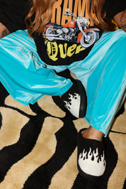 Cold Burn Blue Velvety Wide Leg Trousers