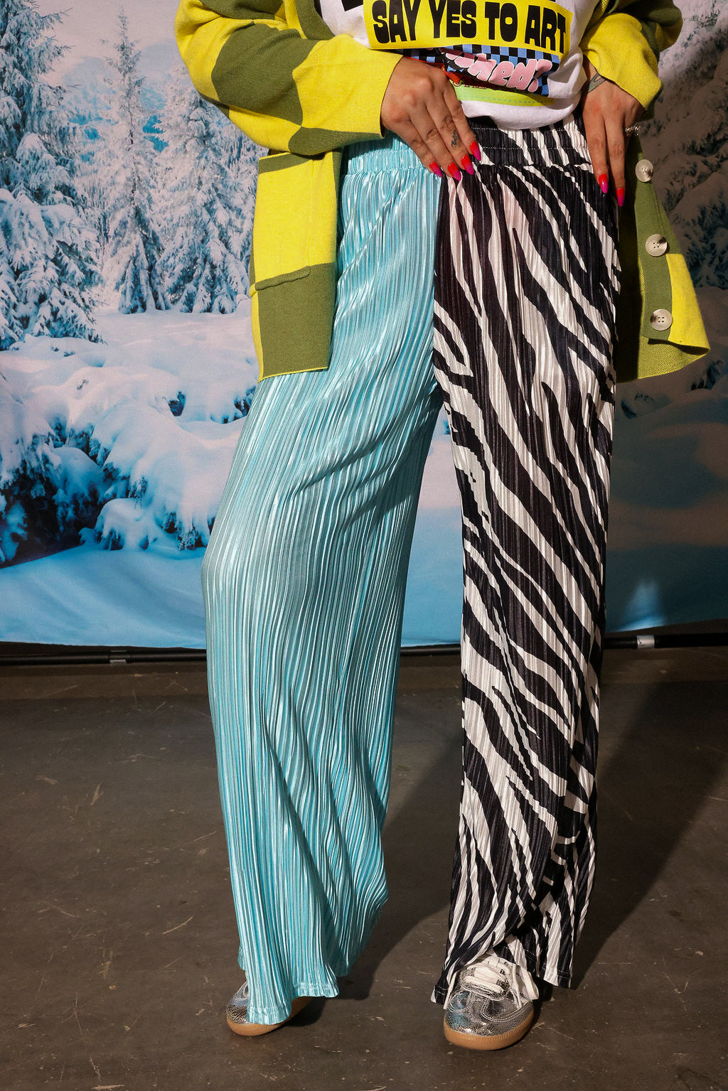 Zebra Split Plissé Pants