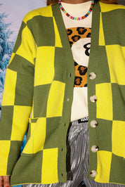 Heat Check Green Checkered Oversized Cardigan