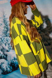 Heat Check Green Checkered Oversized Cardigan