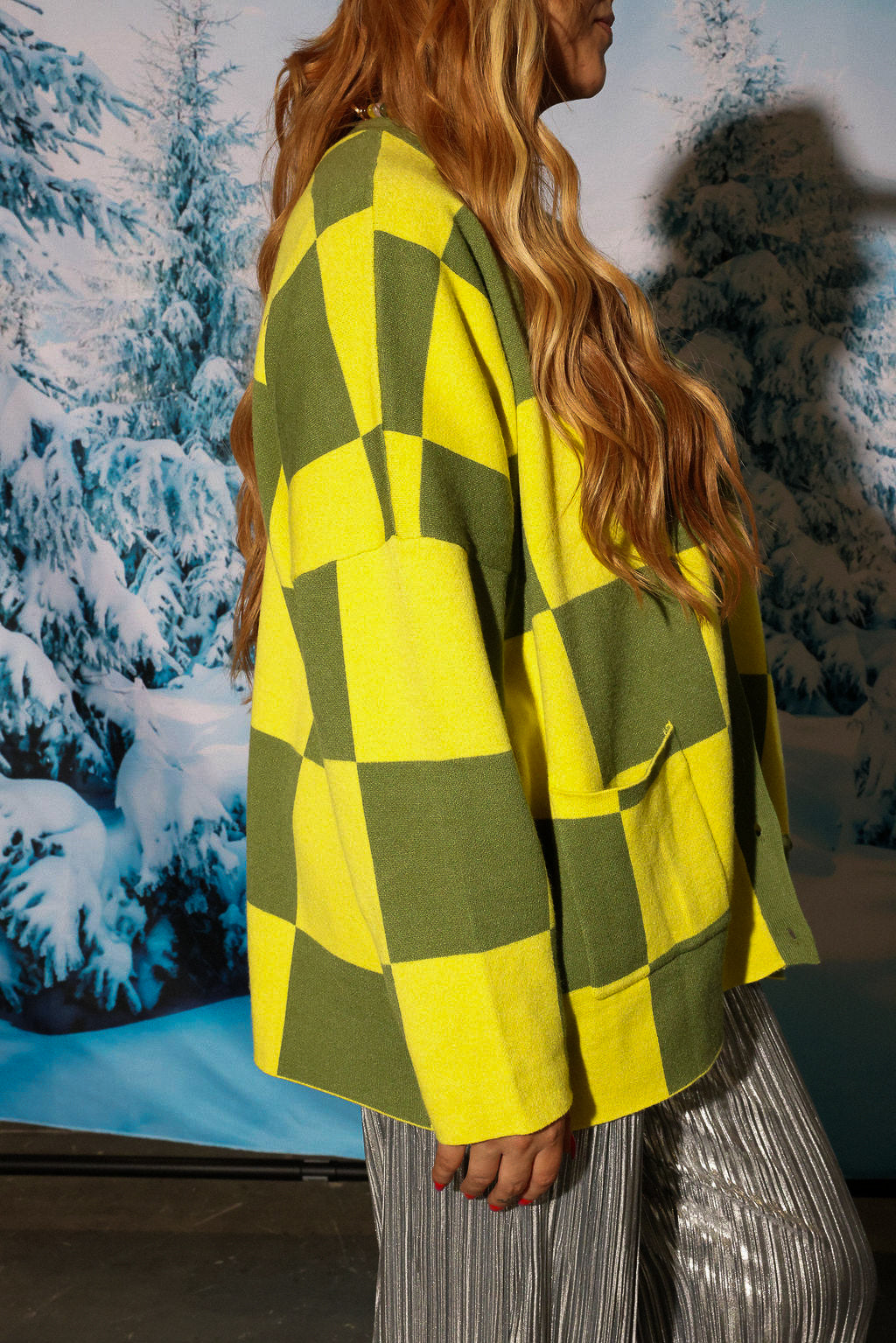 Heat Check Green Checkered Oversized Cardigan