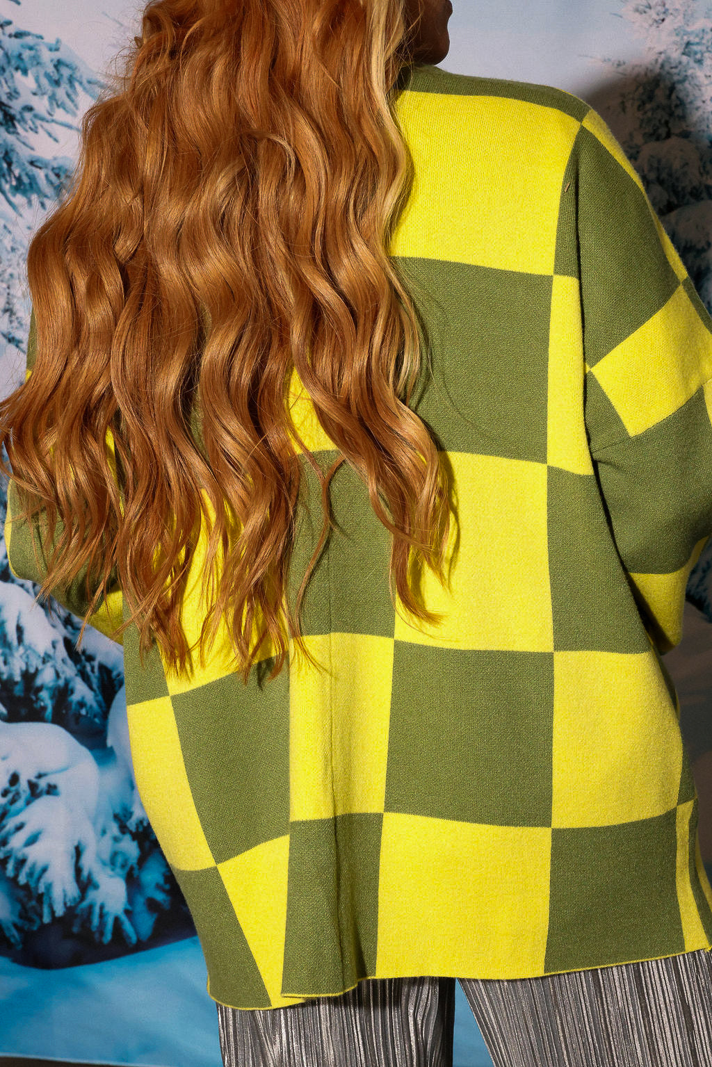 Heat Check Green Checkered Oversized Cardigan