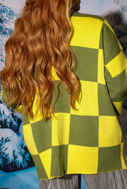 Heat Check Green Checkered Oversized Cardigan