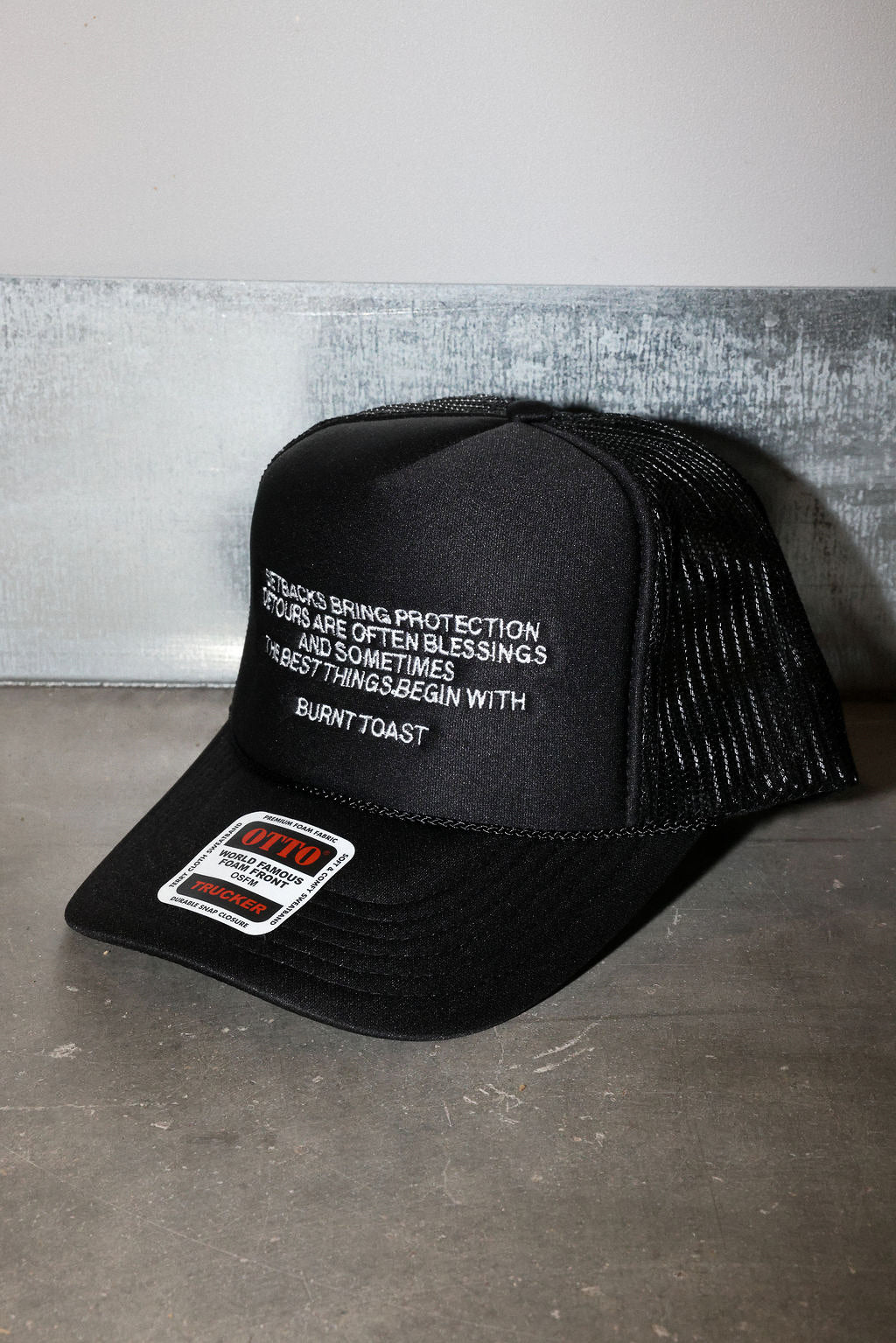 Burnt Toast Theory Black Embroidered Trucker Hat