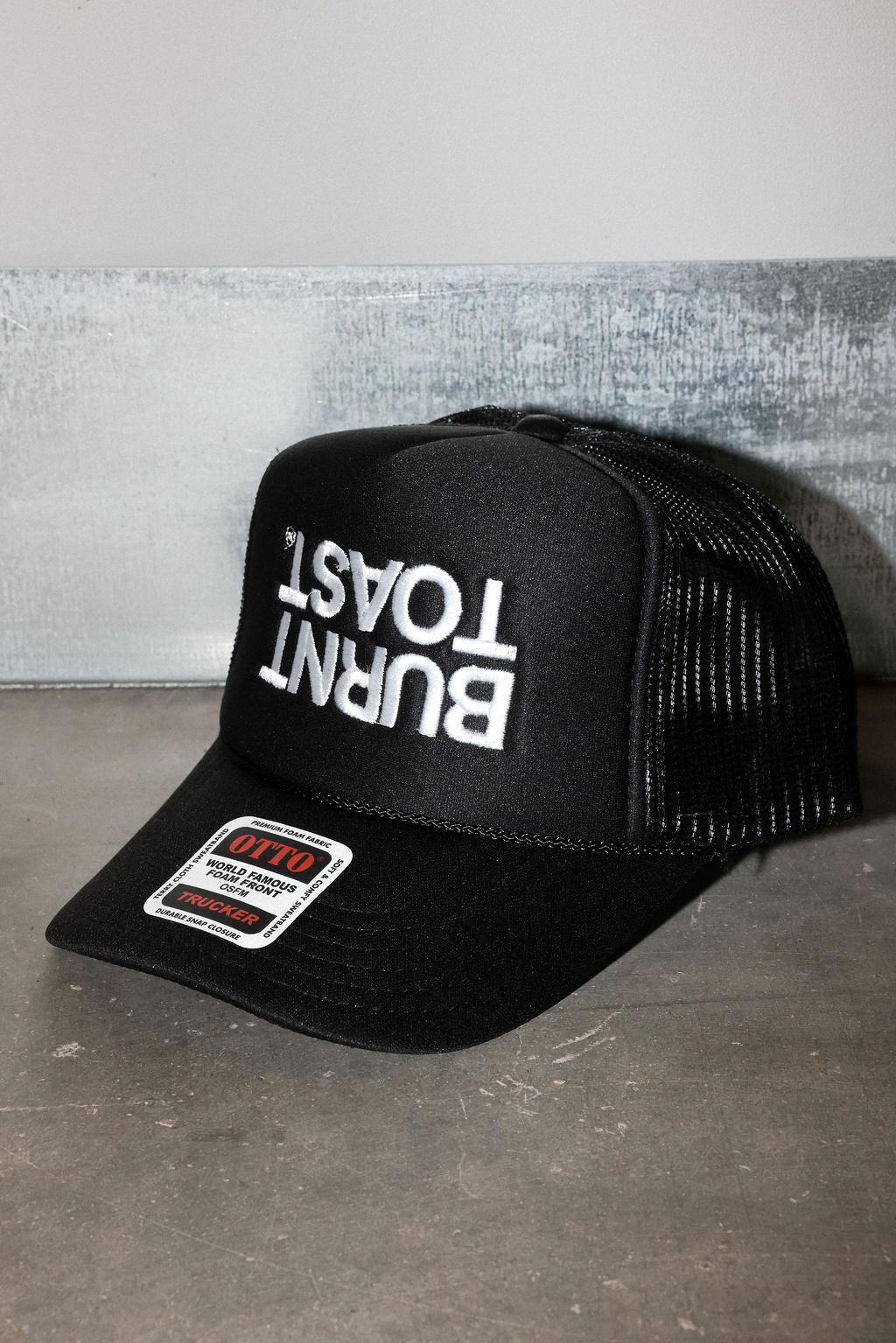 Burnt Toast Upside Down Black Embroidered Trucker Hat