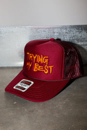 Trying My Best Maroon Embroidered Trucker Hat