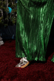 Electric Current Green Metallic Plissé Pants